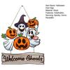 Yousheng Happy Halloween Door Sign for Front Door, Wooden Ghost Pumpkin Hanging Plaque, Spooky Welcome Wreath for Tree, Door, Wall, Party Supplies