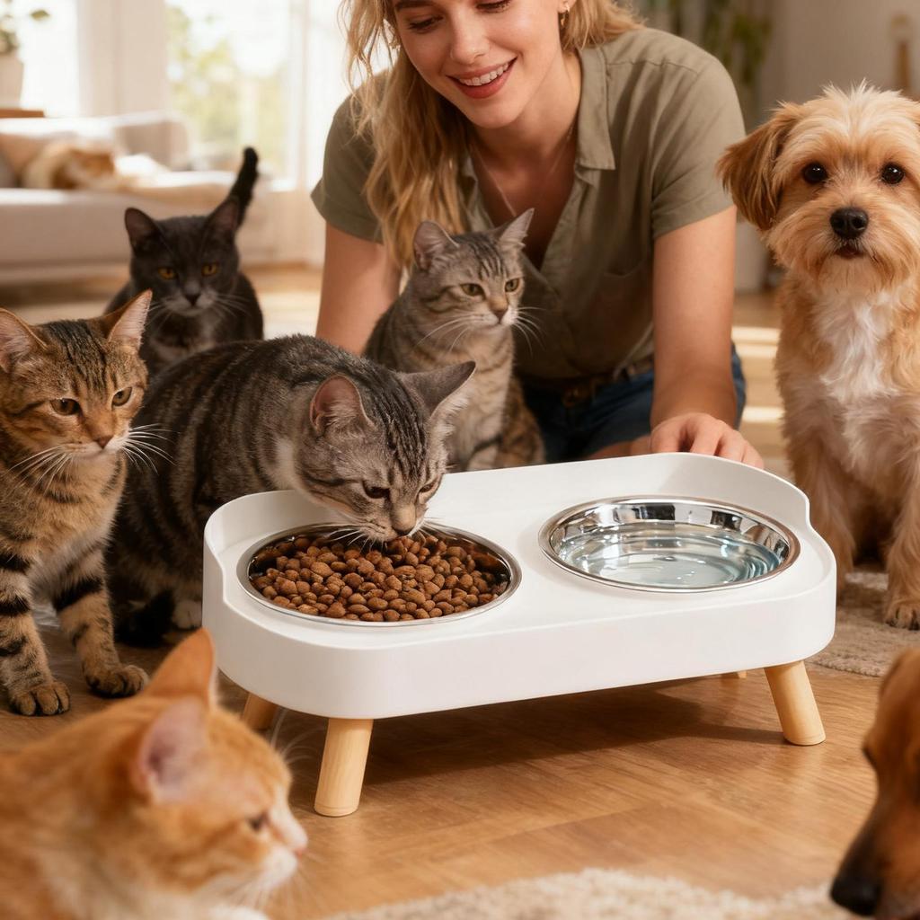 Elevated Cat Bowls Stainless Steel Water Dish Puppy Feeding Bowl for Pet Indoor Outdoor Home Office Apartment Garden Park