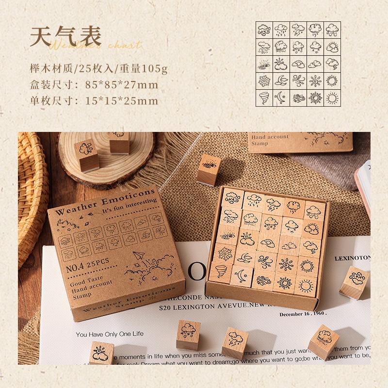 Journal GO 25pcs/set Cute Stamp Wooden Rubber Stamps Lovely Vintage Craft Stamps Set for Diy Scrapbooking Planner Card Making