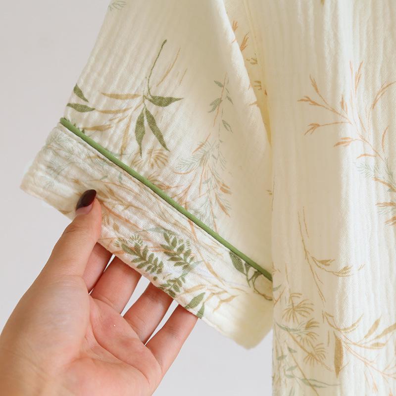 Women's Three-Piece Pure Cotton Gauze Pajama Set - Short Sleeve and Long Pants