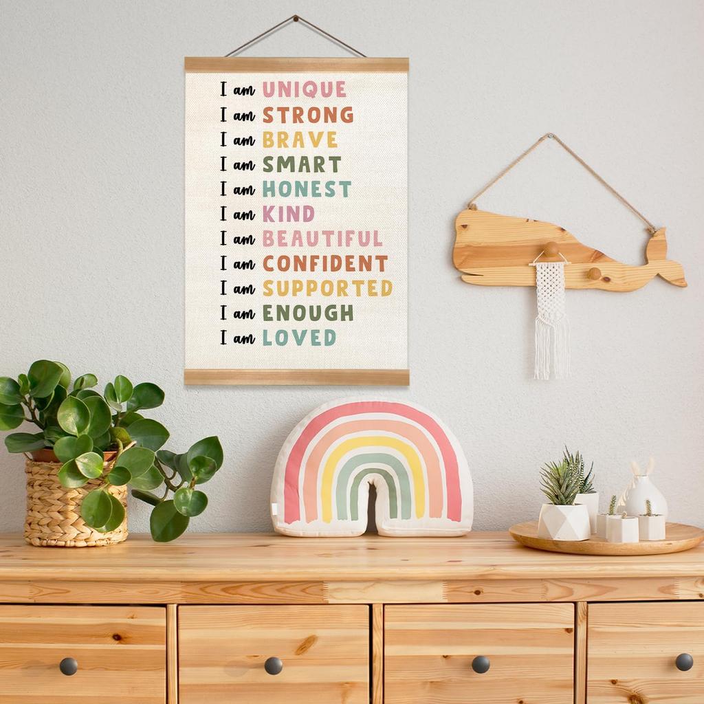 ZTGDA I Am Kind, I Am Brave Wall Art Poster, pirational Positive Quotes Linen Canvas Wall Hanging Decor for Classroom,Nursery,Playroom,Bedroom,