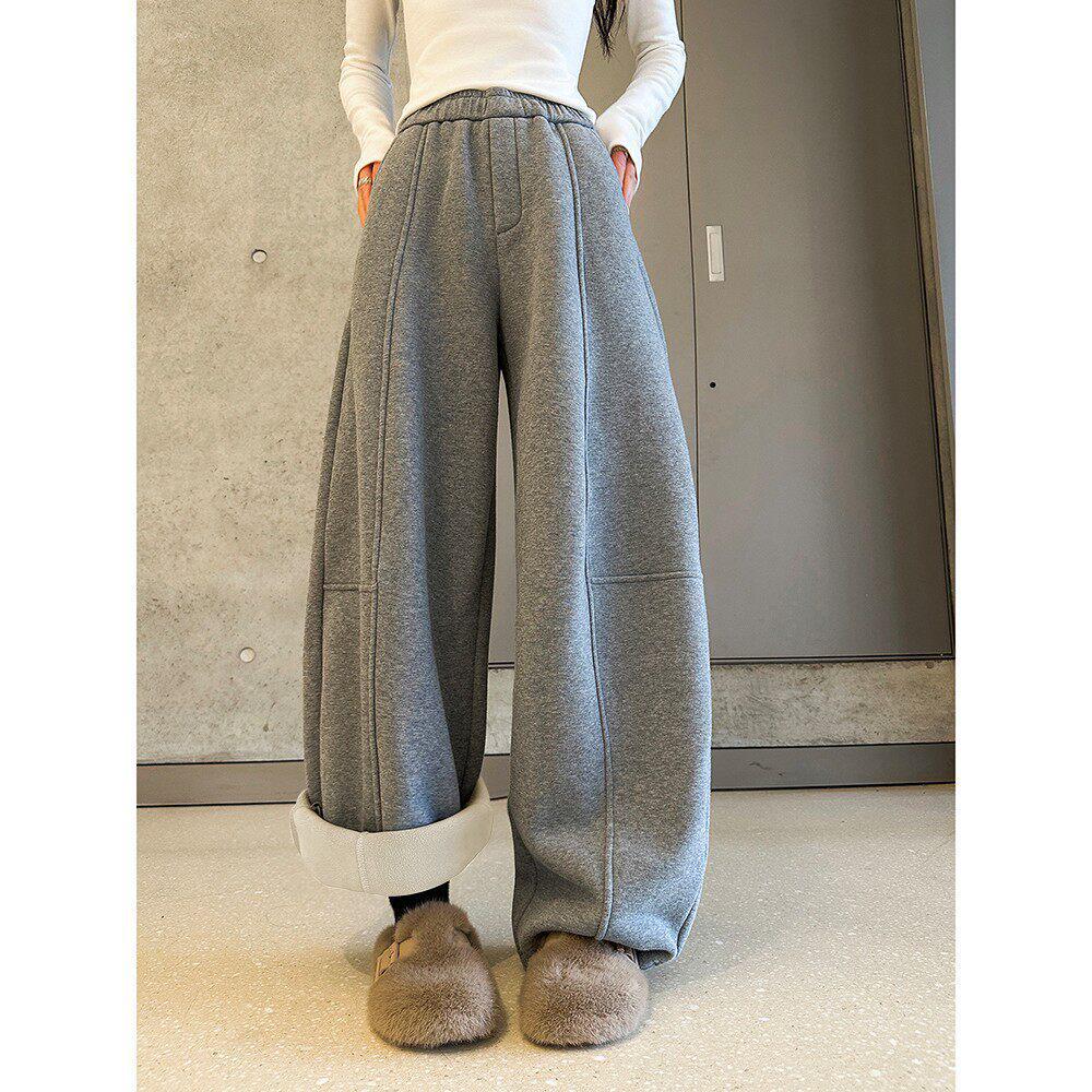 Women's High Waist Fleece-Lined Wide Leg Sweatpants - Autumn/Winter Slimming Casual Sports Pants
