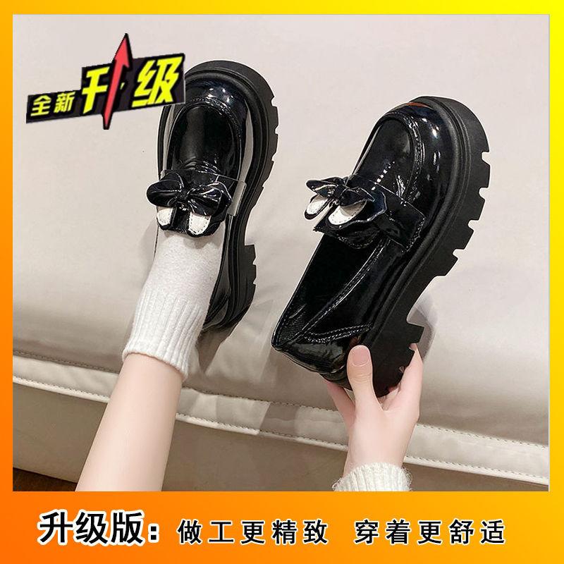 French bow small leather shoes women's retro Japanese round head British style platform loafers 2025 autumn new