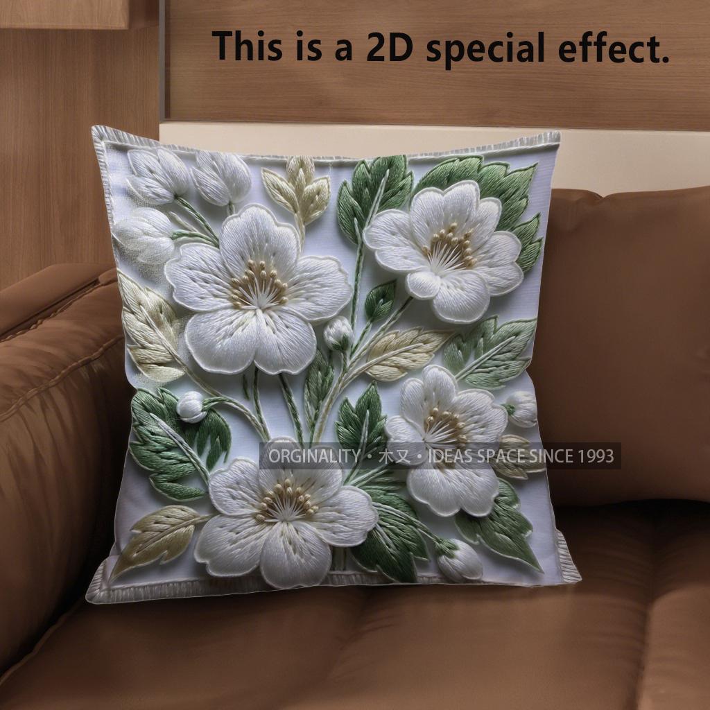 2D Floral 3D Embroidered Cushion Covers For Home Pattern Cushion Cover Suitable For Sofa Bedroom Car Pillow Cover