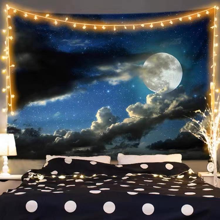 VIKAMA Mysterious Starry Sky Tapestry Wall Hanging Forest Trees Moon Tapestry Room Decoration Living Room Bedroom Aesthetics