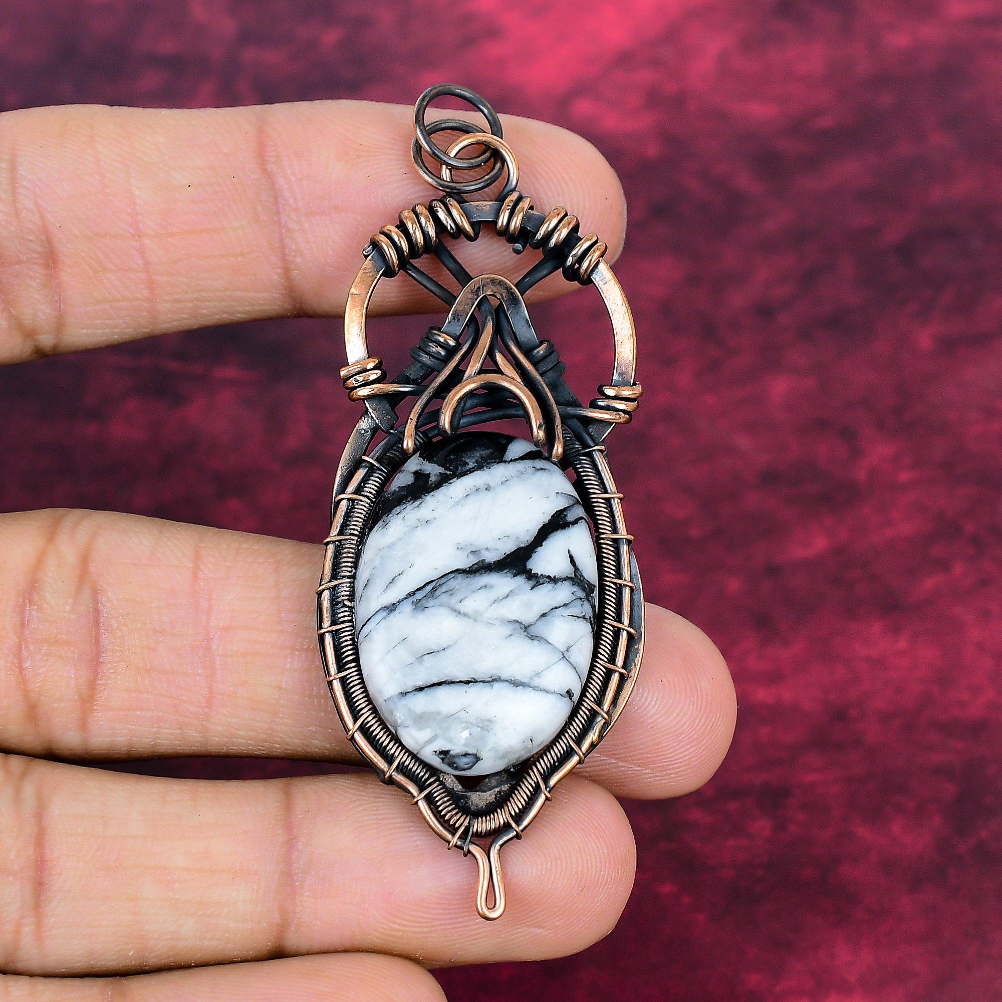 Pinolith Jasper Gemstone Pendant Copper Wire Wrapped Pendant Handmade Jewelry