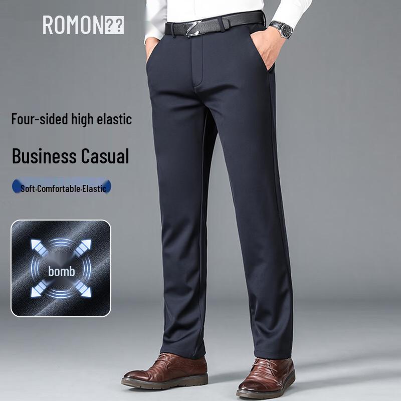 Romon Men s Thick Casual Business Straight-Leg Pants 31