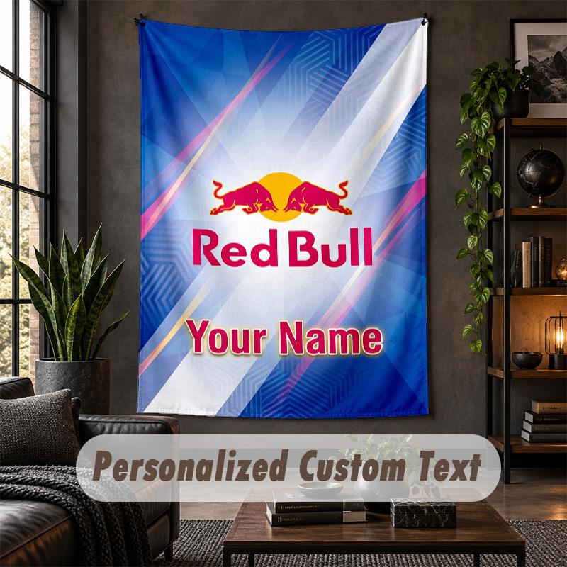 Personalisierte Wandtapisserie, Red Bull Racing Benutzerdefinierter Text, Weiches Stoff-Wandbild für die Innendekoration