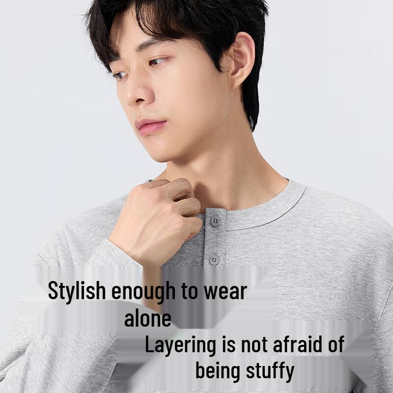 MINISO Men's Henley Collar Long Sleeve T-Shirt