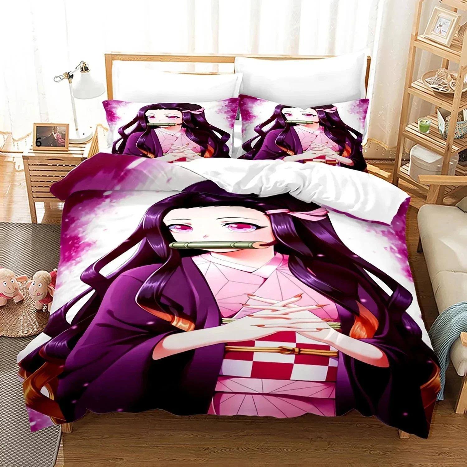 Anime Demon Slayer Nezuko Beddengoed Set Dekbedovertrek Bedset Quiltovertrek Kussensloop Dekbed King Queen Size Jongens Volwassene 70x133cm 2pcs
