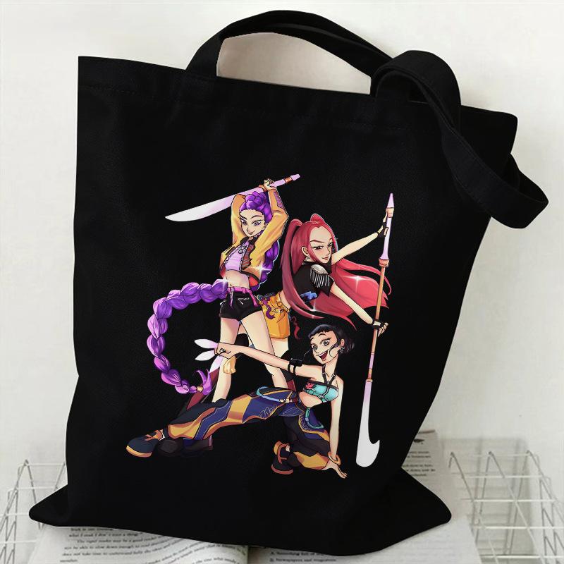 Spot KPOP Demon Hunter Group Cartoon Print Canvas Bag Women's Daily Handbag Shopping Bag