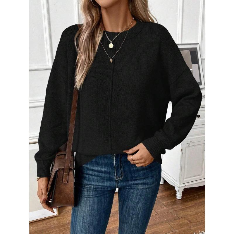 YYFS Women's Fashion Casual Fall Winter Solid Color Print Long Sleeve O-Neck Sweaters