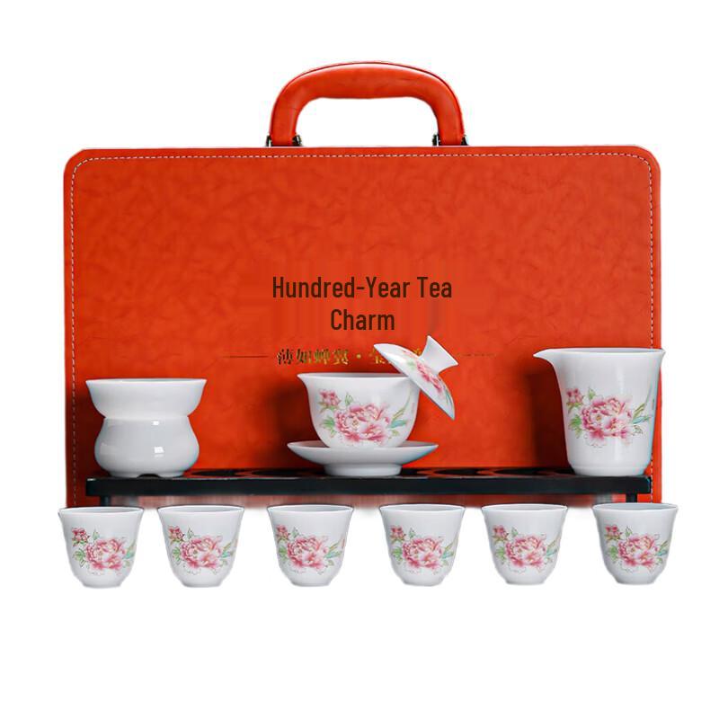 Tang Hui Chinese Ceramic Gongfu Tea Set - Peony Design