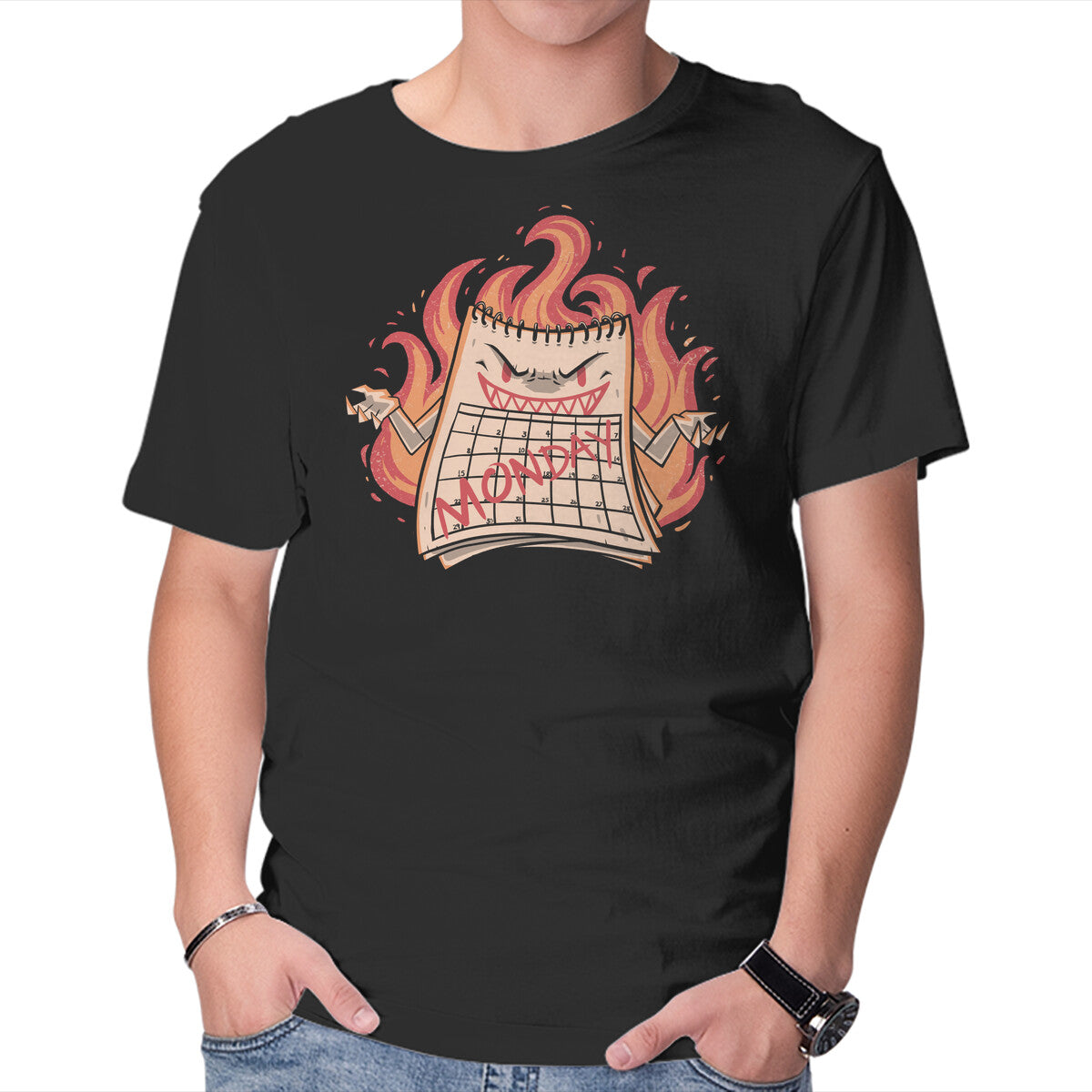 Unisex Crew Neck T-Shirt Here Comes Monday Graphic Short Sleeve Casual Tee S