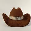 Wildleder Western-Stil Leder Cowboyhut Damen Fedora Hut mit Gürtel doppelwandige Wildleder Krone Cowboyhut Herren Kirchenhut Cowboyhut