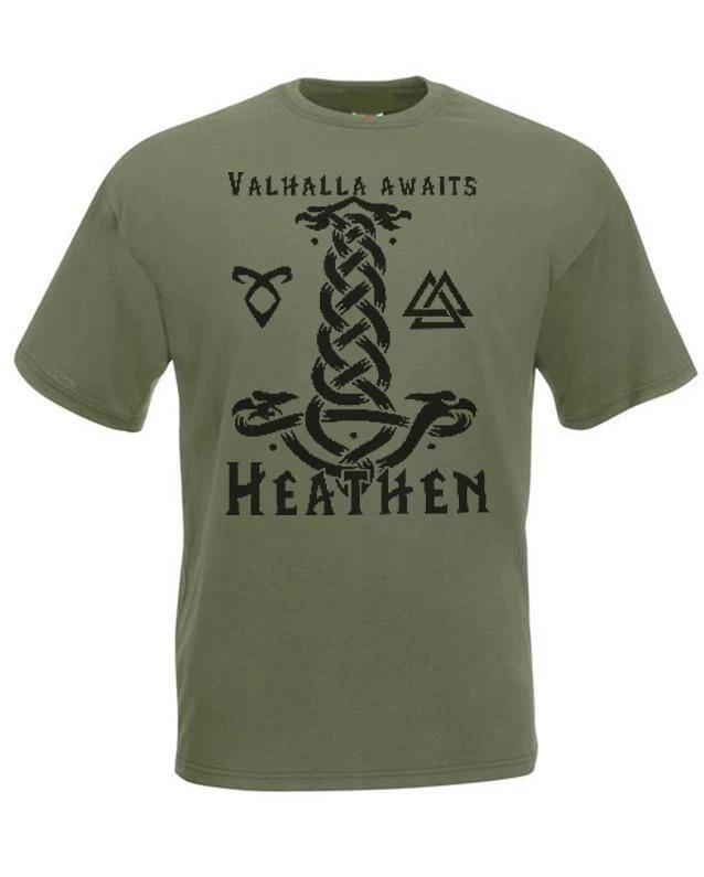 Mens Valhalla Awaits Norse Mythology Viking Olive Green Unisex 100% Cotton T-shirt Mens Tees Top S