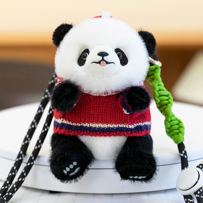 Cartoon Sweater Panda Plush Pendant for Girls Traveling Slanted Mobile Phone Clip Panda Hall Souvenir Backpack Hanging Decoration