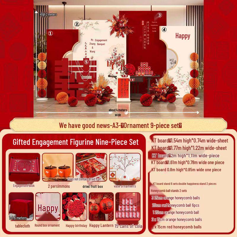 Chinese Wedding Engagement Backdrop Set with Heightened KT Board and Decor