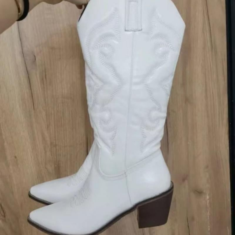 New Women's Mid-tube Solid Color Pointed Adult Doc Martens Boots with Thick Heels