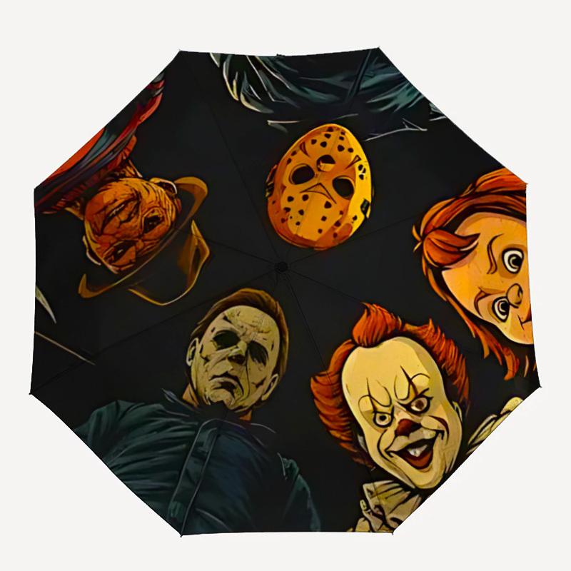 

1PC Horror Icons Automatic Folding Umbrella - Compact 8-Rib Design, Durable Plastic & Iron, Daily Use F010650