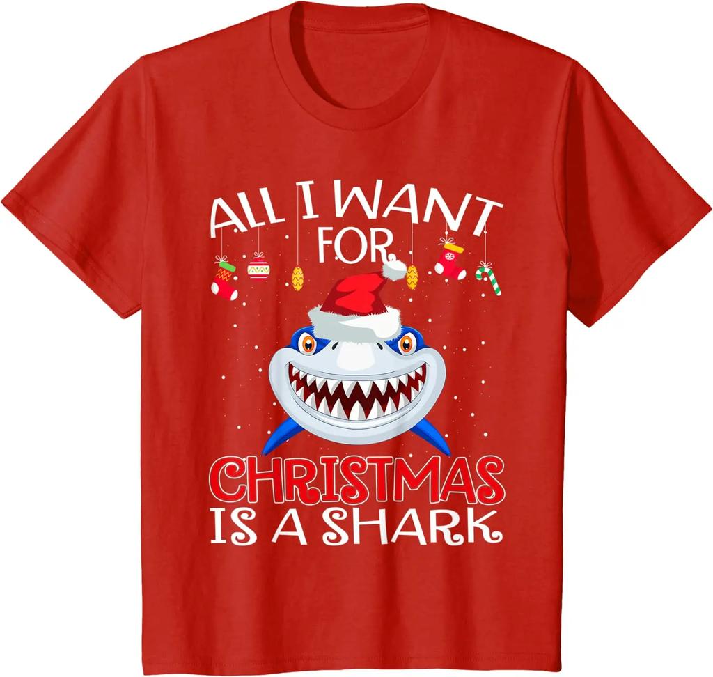 All I Want for Christmas Is A Shark Funny Shark Fans Xmas Gift TShirt New 100 Cotton ONeck Short Sleeve Casual Mens Tshirt