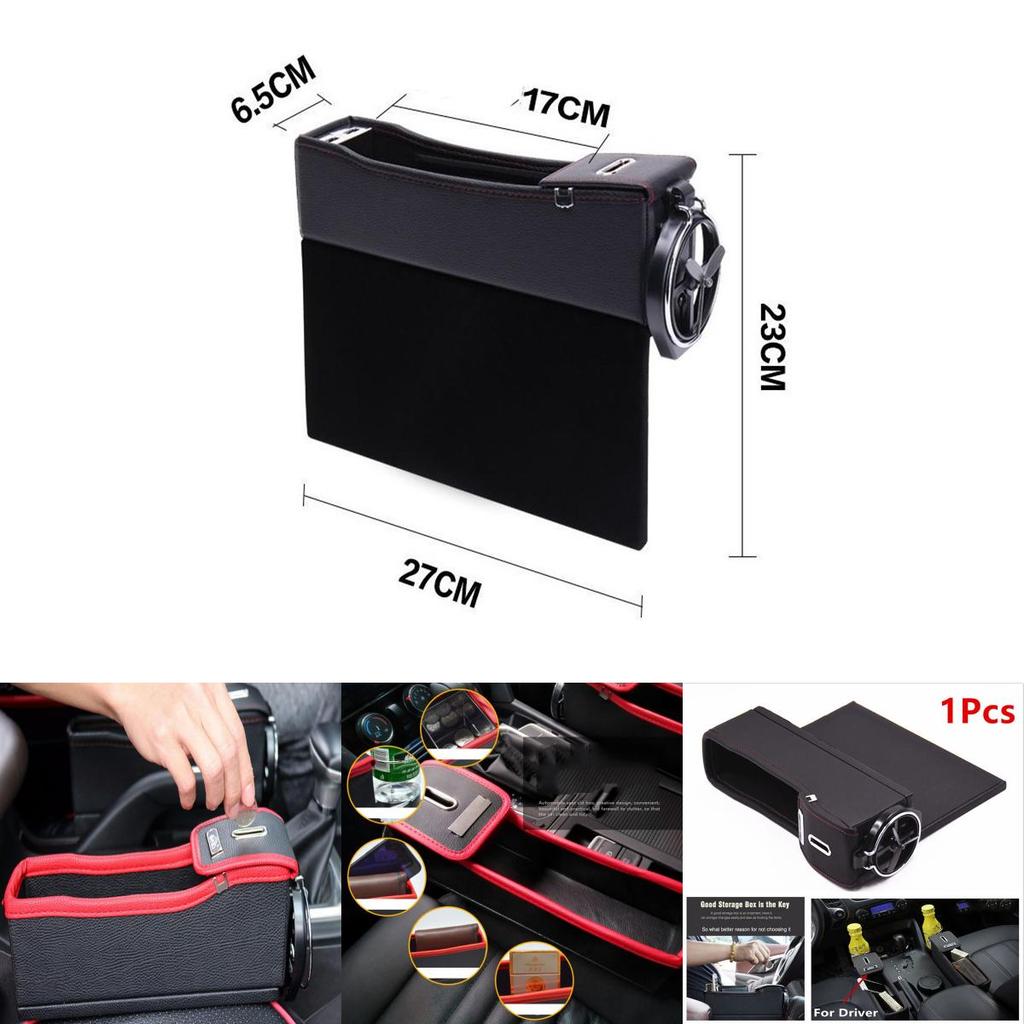 Premium Pu Leather Car Seat Storage Box Stylish Coin Collector And Cup Holder