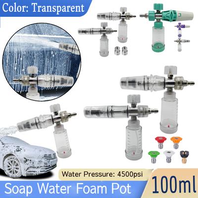 100ml Seifenwasser Schaumtopf mit 5 Düsen Transparent 4500Psi Einstellbarer Autowaschschaumsprüher zur Reinigung von Autos SUVs