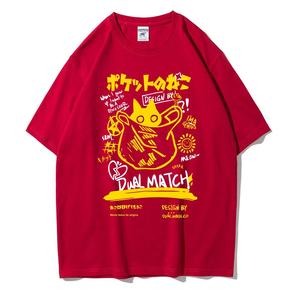 Men Women Cartoon T-Shirts 2024 Summer Harajuku Kawaii Cat Printed Short Sleeved Tees Couple Streetwear Loose Clothes Y2K Tops