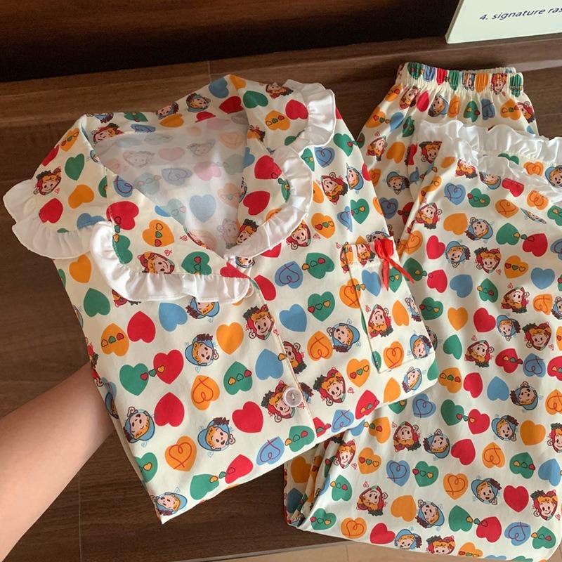 

Радужные пижамы Little Love Harada для женщин, весенне-осенние, милые, с отделкой «лепесток лотоса», из имитации хлопка, с длинными рукавами, домашняя одежда 2XL [Recommended 130-72.5kg]