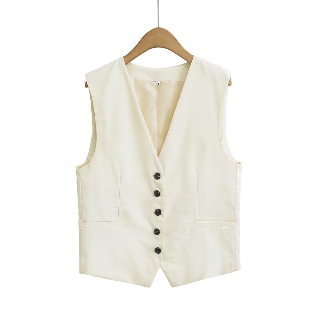 ZARZ Women's European & American Style Linen Vest and Casual Shorts Set