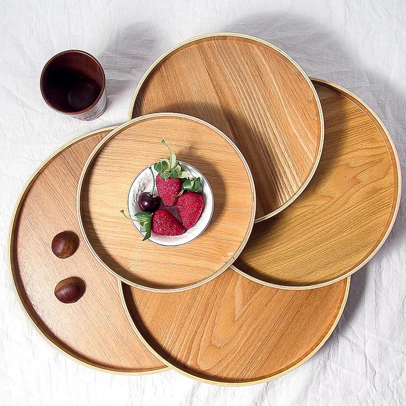 Rundes Tablett im japanischen Stil Servierplatte für Speisen Holz Snack Dessertteller Teebrett Natur Tee Speisen Serviergeschirr Getränkeplatte WF