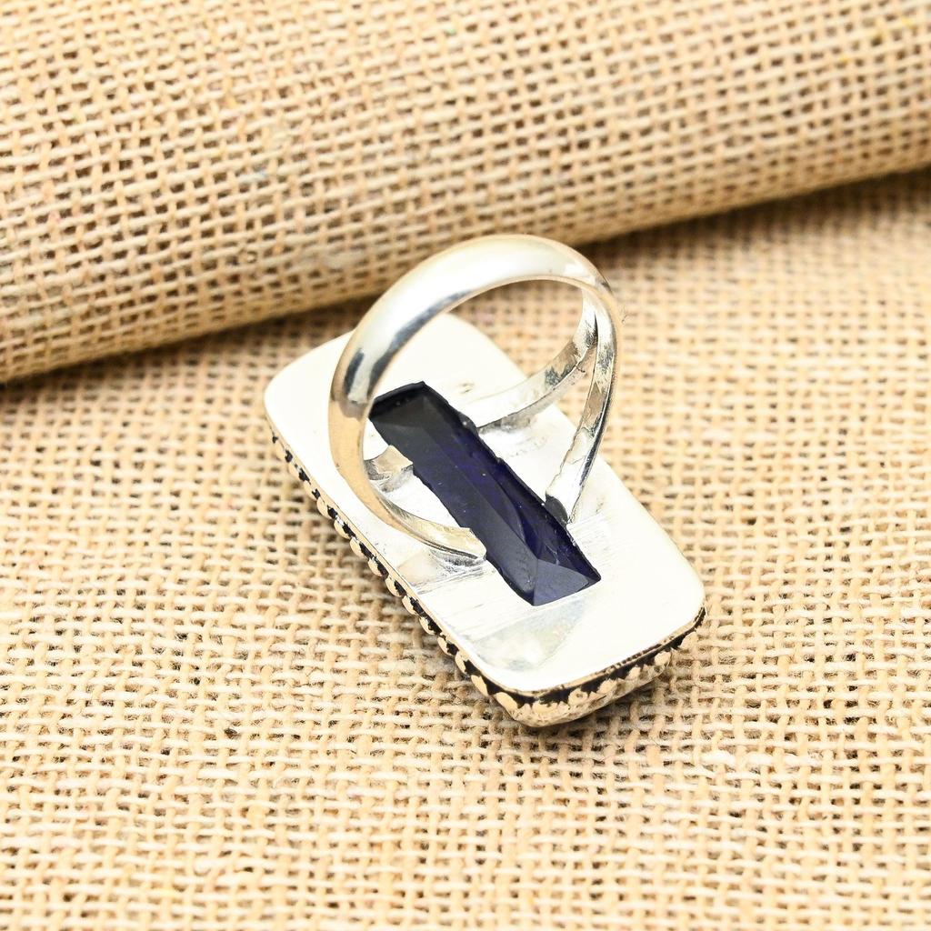 Blue Sapphire Lab-Created Gemstone Handmade 925 Solid Sterling Silver Ring Pendant