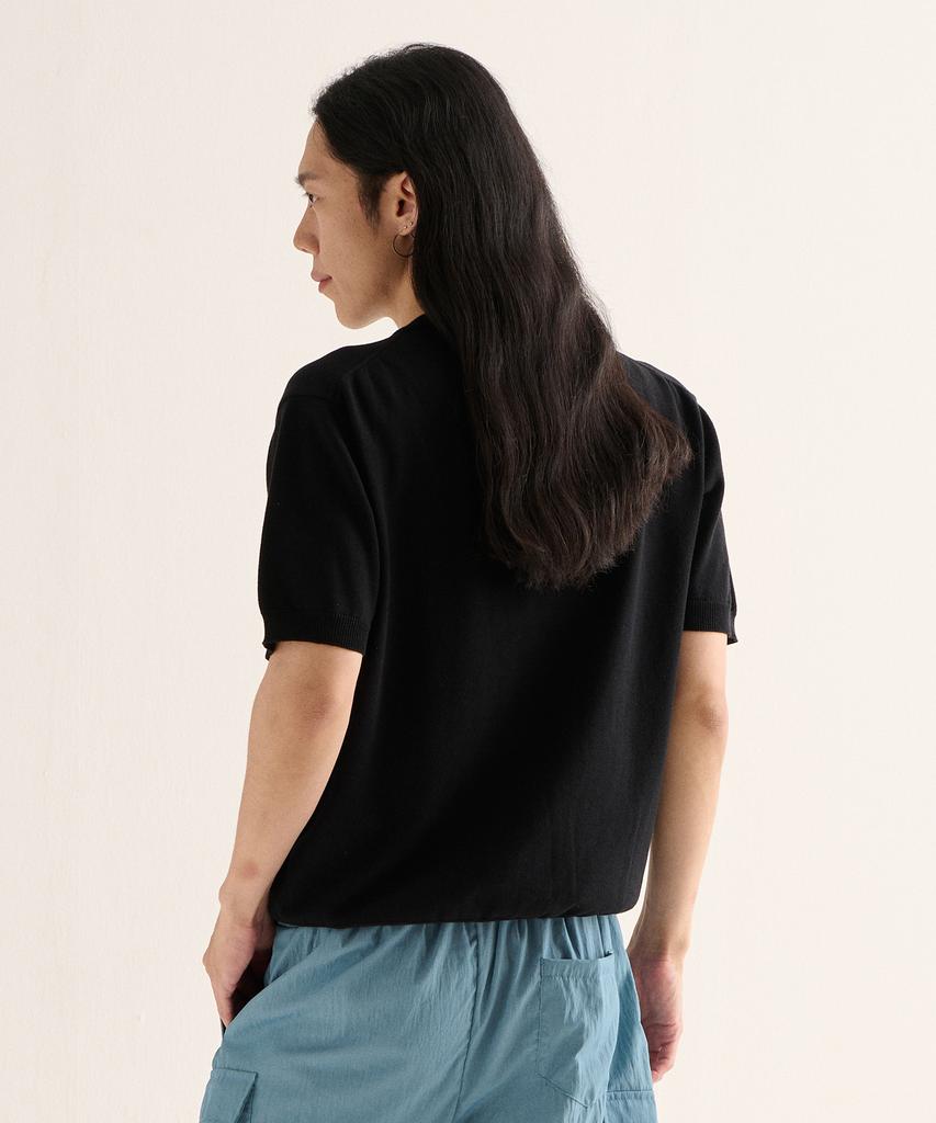 ANALOG MOOD Formal Henley Neck Cooling Short Sleeve Knit (Black)