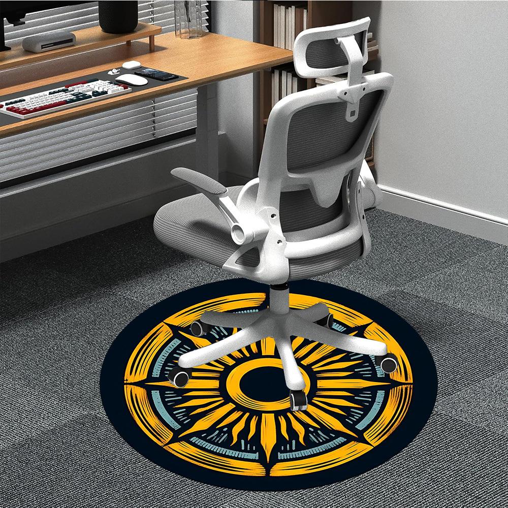 

1PCSunburst Mandala Office Round Area Rug, Mat Suitable For Office, Under Office Chairs Bedroom Living Room Home Decor, Room Deco 80cm