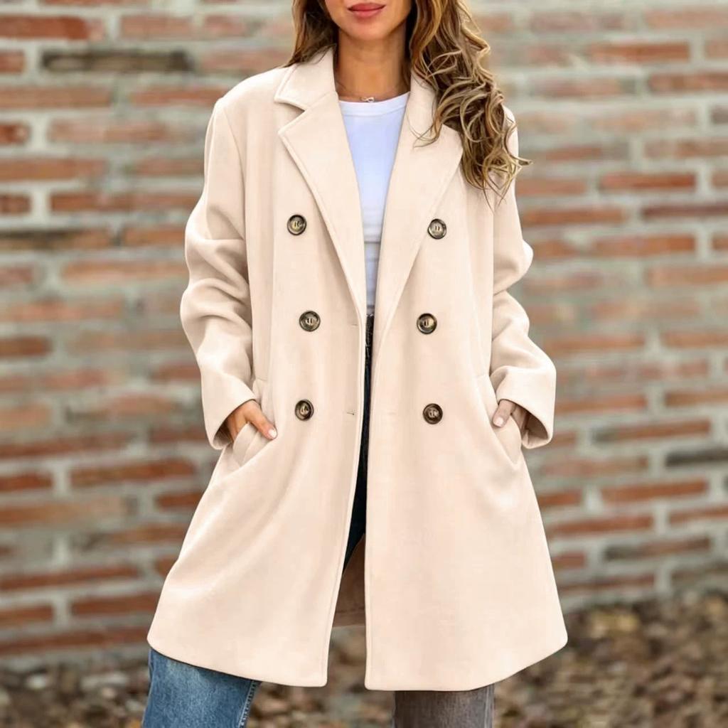 Women S Double Breasted Lapel Wool Blend Coat Street Style Winter Outerwear