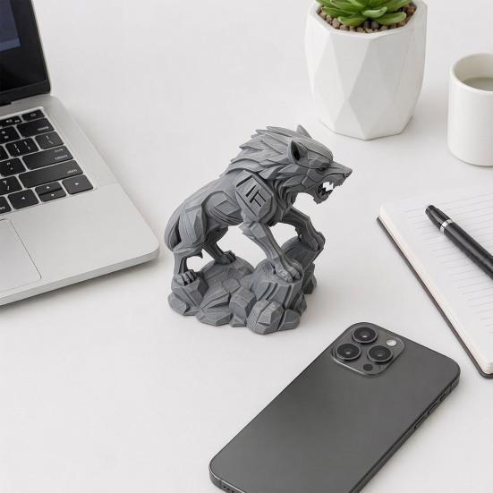 3D Printed Wolf Statue, Mechanical Style Wolf Figurine, Collectible Wolf Sculpture, Tabletop Ornament for Office Desk Shelf