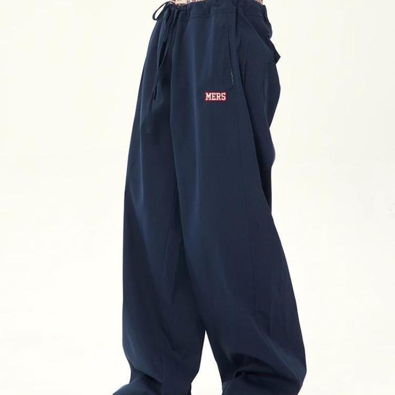 

Double waist splicing fake two-piece casual pants men s and women s retro sports quick-drying straight tooling paratrooper pants 3XL синий