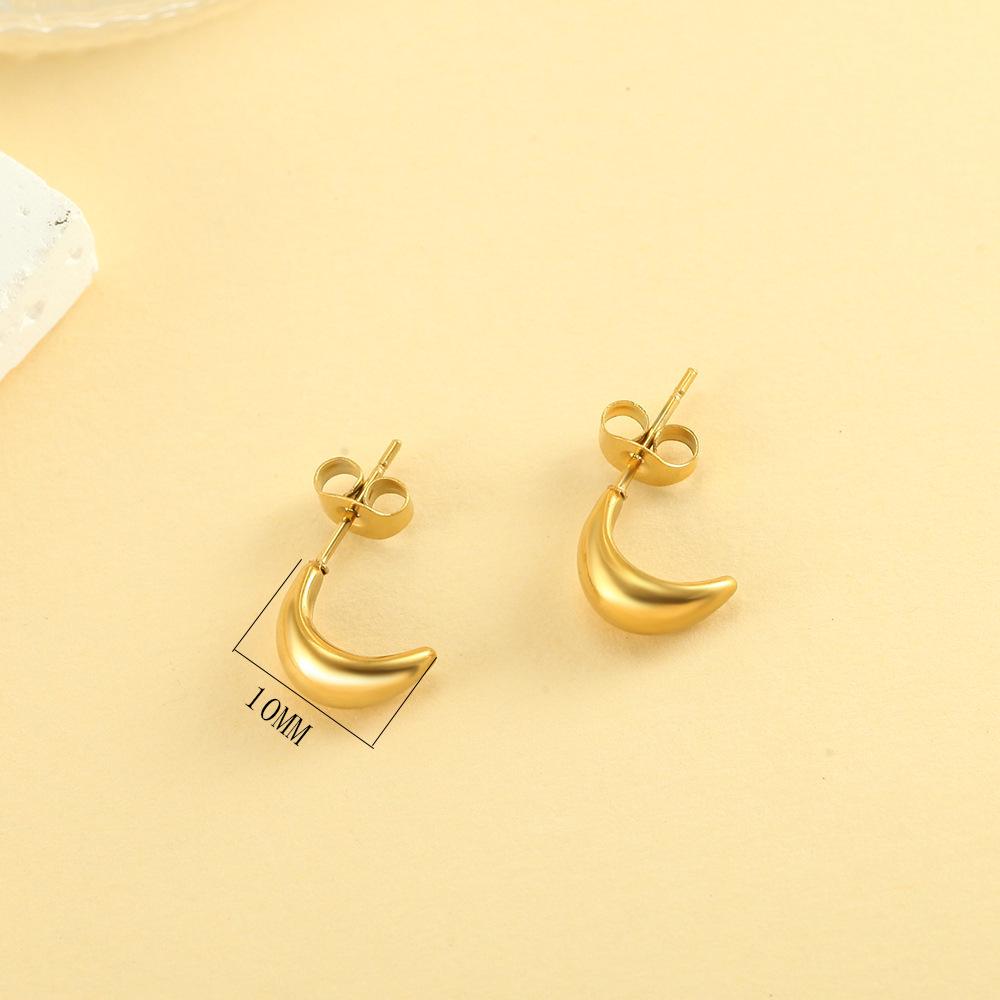 18K Gold-Plated C-Shaped Stainless Steel Moon Stud Earrings for Women