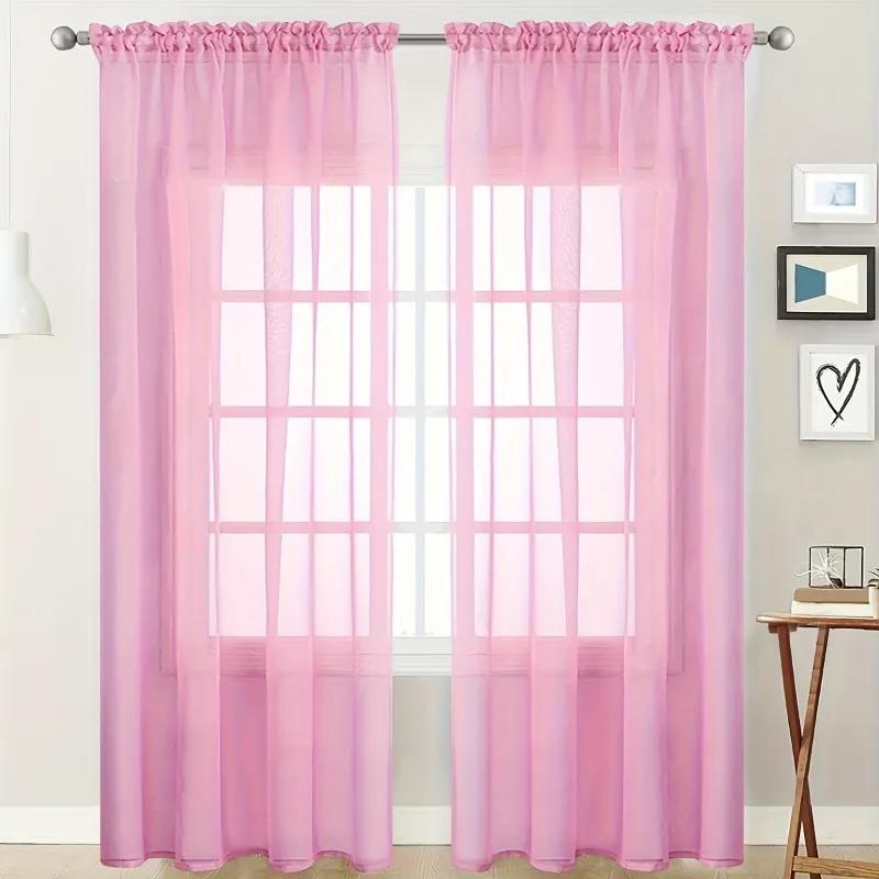 2 Panels Chiffon Sheer Window Curtains for Living Modern Simple Curtain Gauze Semi-blackout Balcony Thin Window Screen