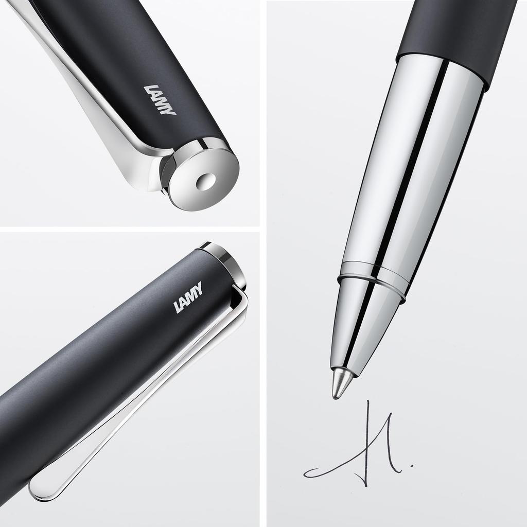 LAMY Studio Black Rollerball Pen Elegant Metal Body Rollerball Pen Propeller Clip Line Width M Includes Black Rollerball Refill LAMY M 63 - - & -