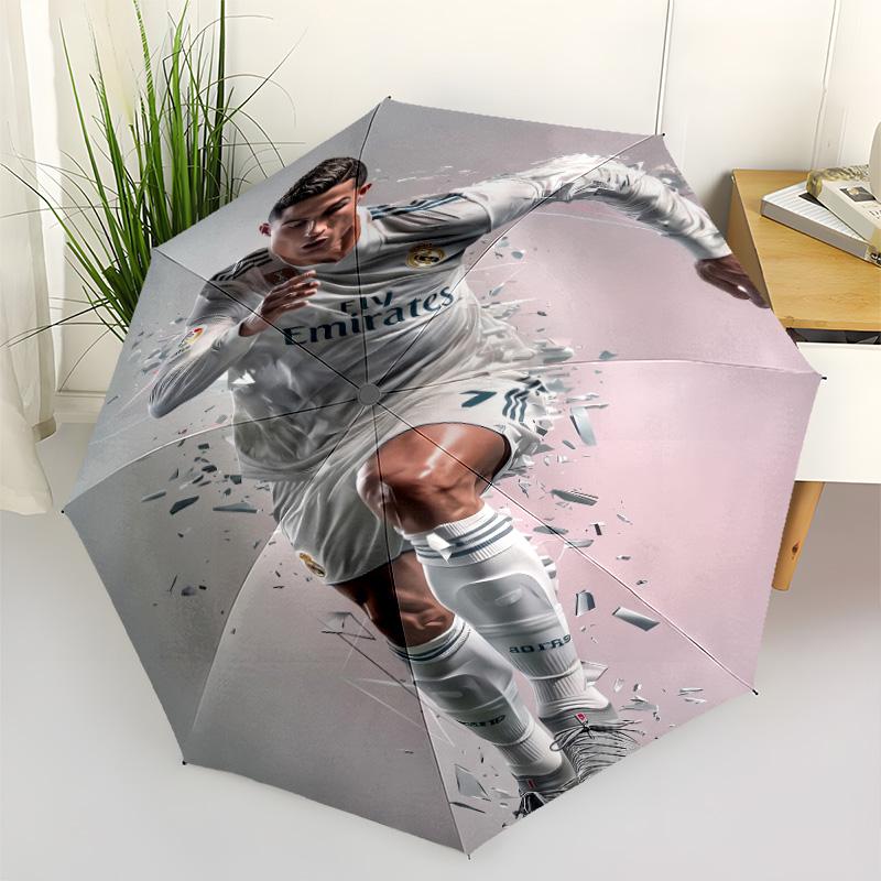 Ronaldo Action Portable Automatic Umbrella Compact 8-Rib Design Sturdy Construction Travel Essential Compact Folding Umbrella Gift for Festivals