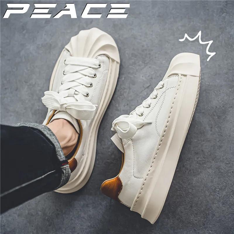 

EAEOVNI Чоловічі низькі шкіряні кросівки з носком-черепашкою, чоловічі дихаючі вулканізовані туфлі, чоловічі кеди 44 білий