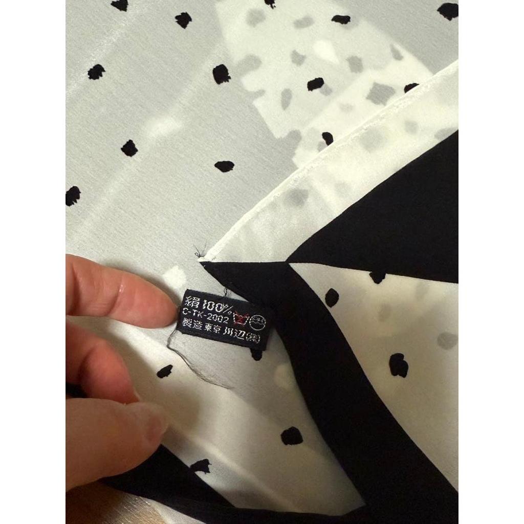 Used Hanae Mori Silk Scarf Black and White Furoshiki