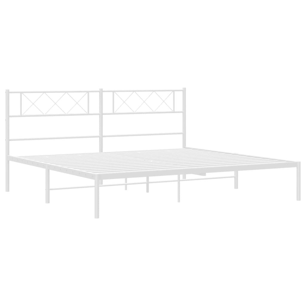Metal Bed Frame with Headboard White 160x200 Cm
