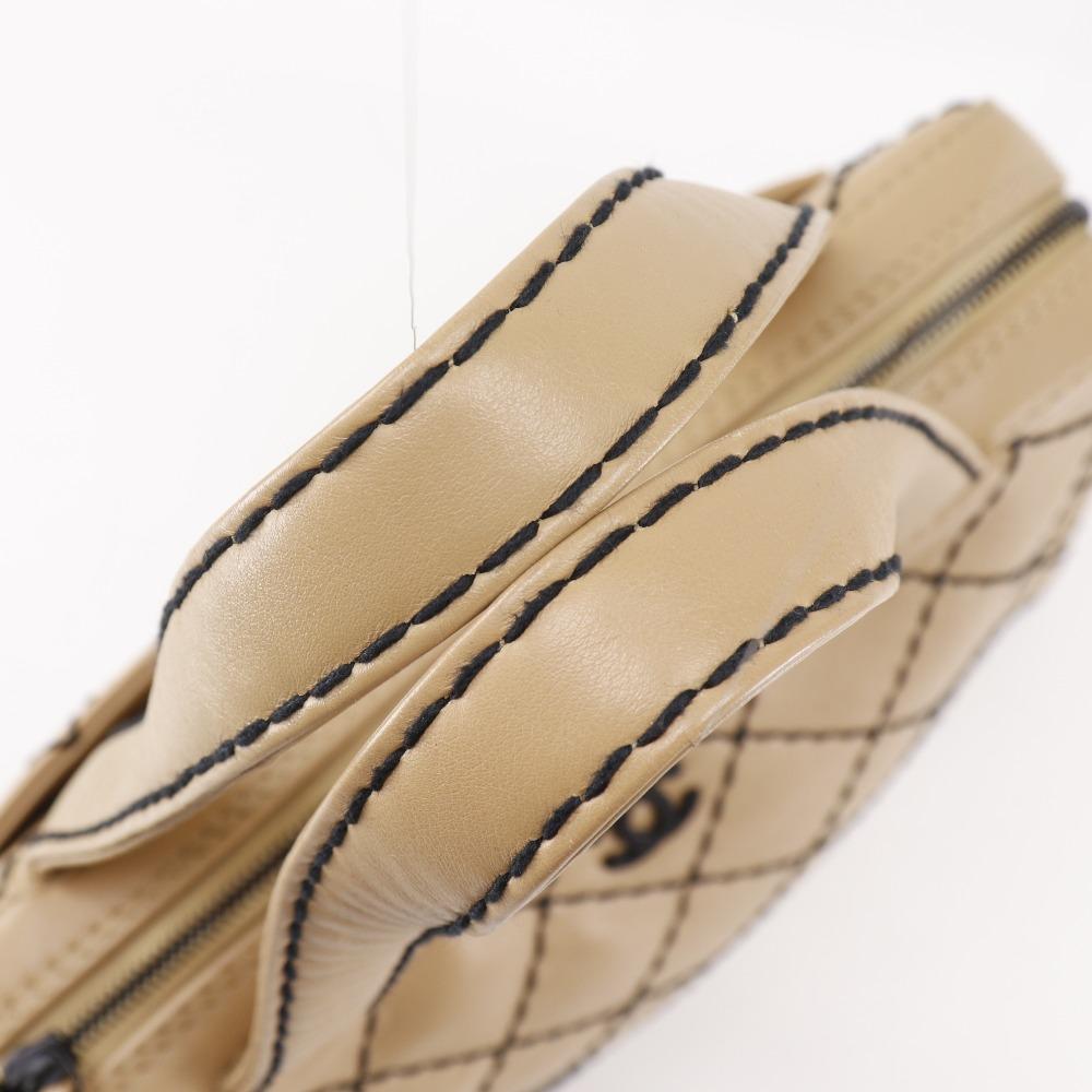Chanel Wild Stitch Tote Bag A14693 Beige Calfskin Women Used