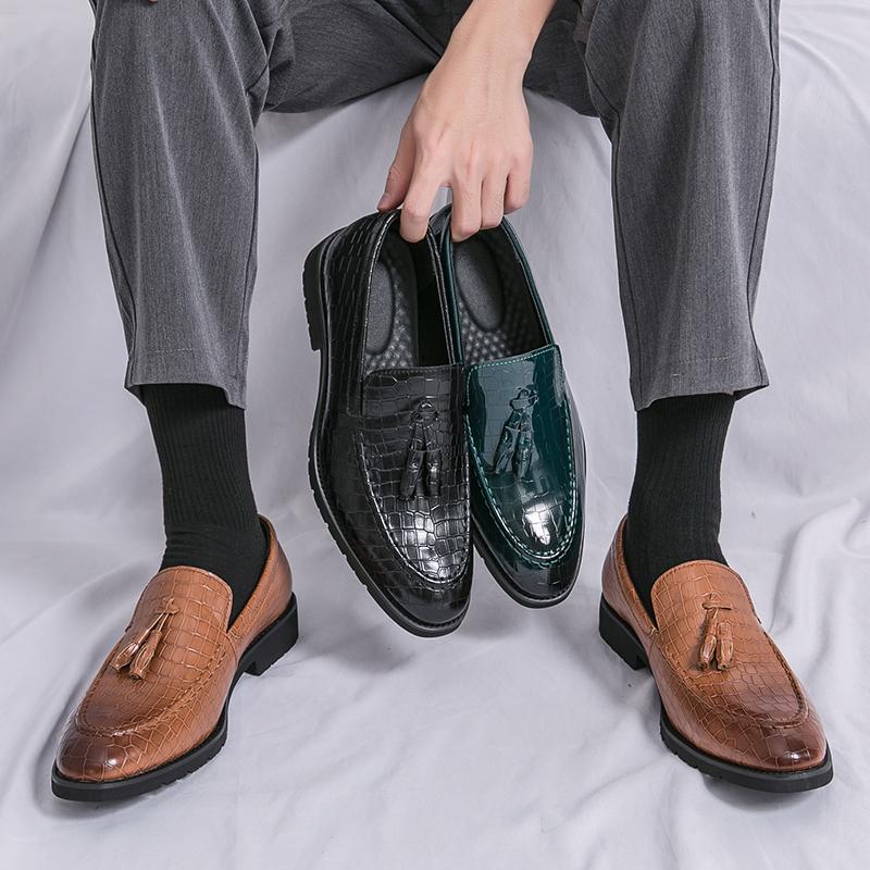 Men Green Loafers Formal Business Black Leather Shoes Office Shoes Casual Dress Prom Tuxedo Party Shoes Large Size