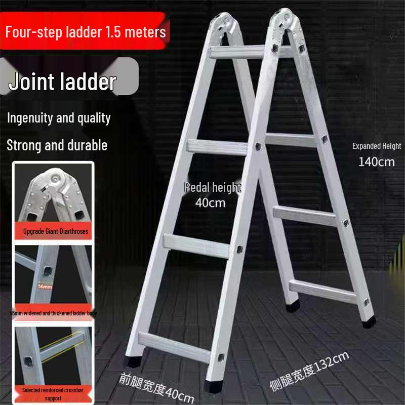 Non-Slip Herringbone Engineering Ladder, Reinforced Iron Square Tube with Galvanized Pipe, Thickened for Household Use