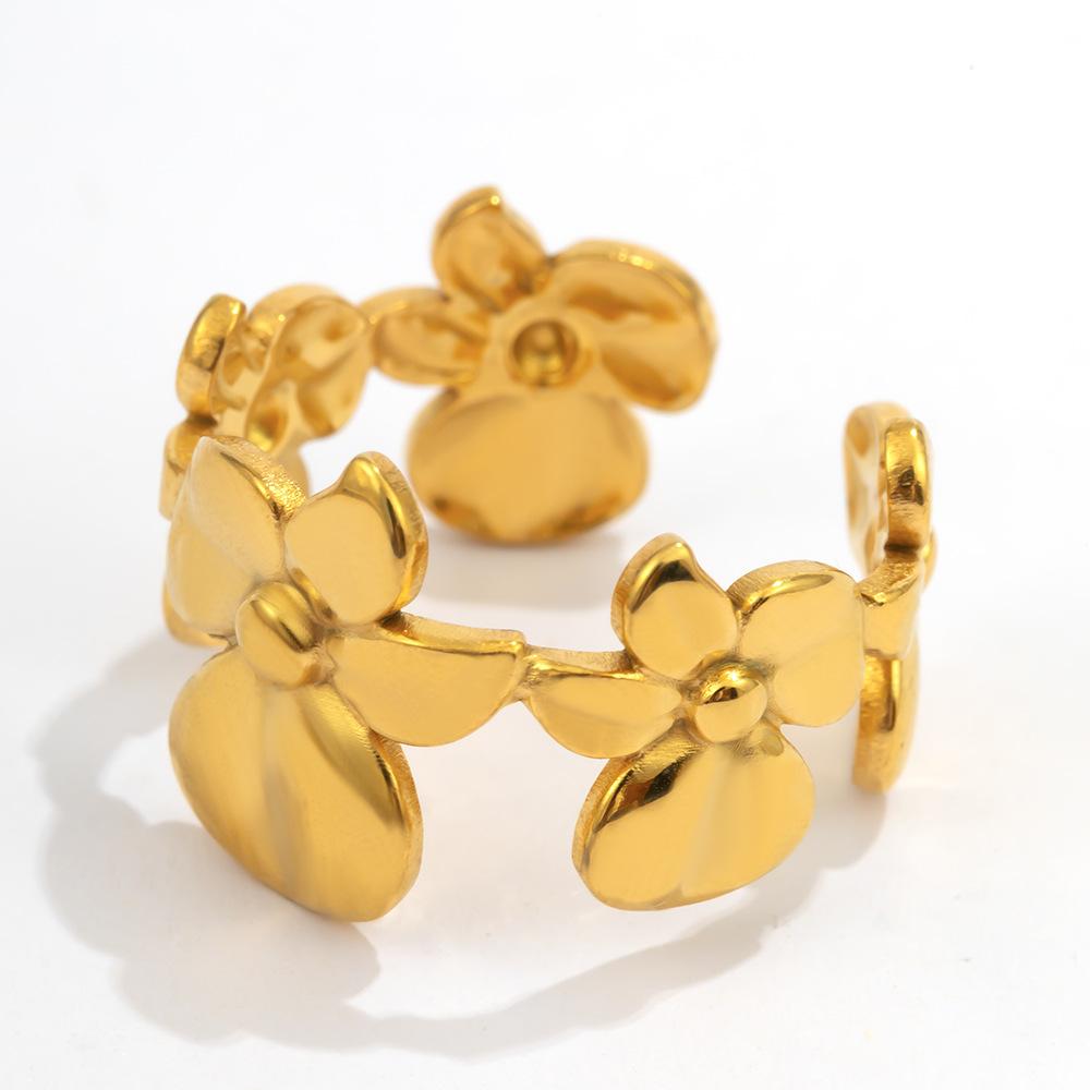 Stainless Steel Geometric Flower Leaves Rings for Women Men Classic Waterproof No Fade Splicing Opening Ring Jewelry Accessories