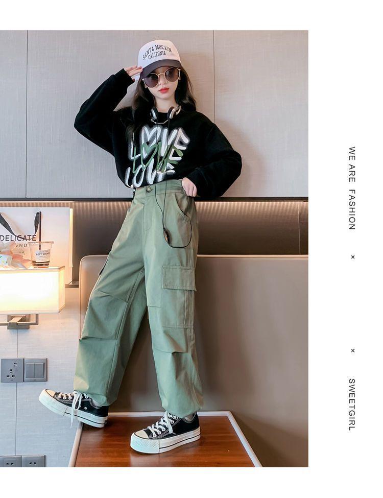 2025 Girls' Trendy Autumn Cargo Pants Two-Piece Set