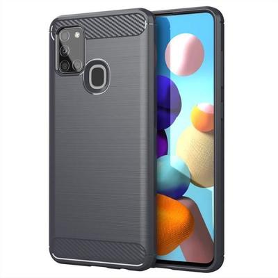 Samsung A21S Case - Flexible Carbon Fiber TPU Shockproof Protective Armor Cover Poured Into Galaxy A21S - Grey